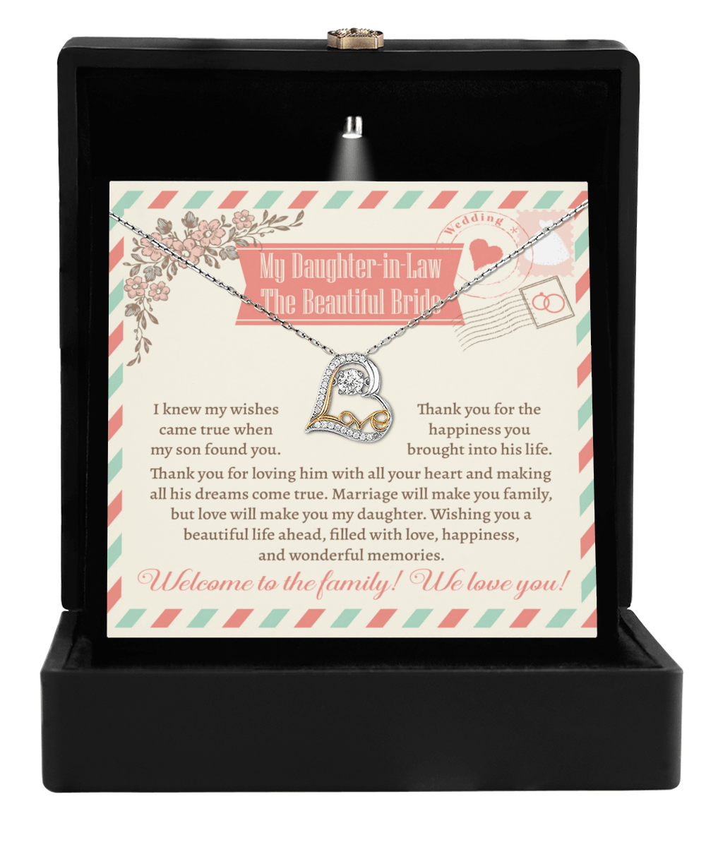 Daughter-In-Law Wedding Day Gift Welcome to the Family Love Heart Pendant Necklace - Mallard Moon Gift Shop