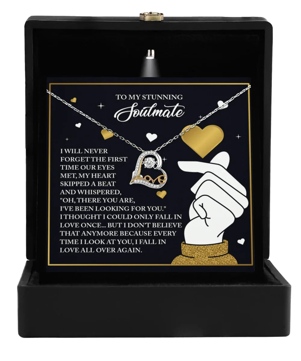 To My Stunning Soulmate - Love Dancing Heart Necklace – A Romantic Valentine’s Day Gift That Celebrates Falling in Love Again and Again
