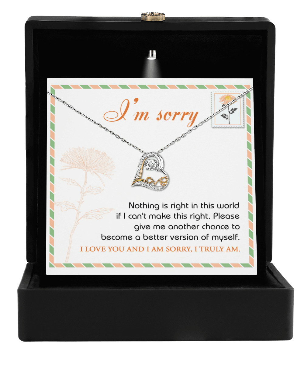 Apology Gift for Girlfriend, Wife, Soulmate - Sorry, Another Chance - Love Heart Pendant Necklace - Mallard Moon Gift Shop