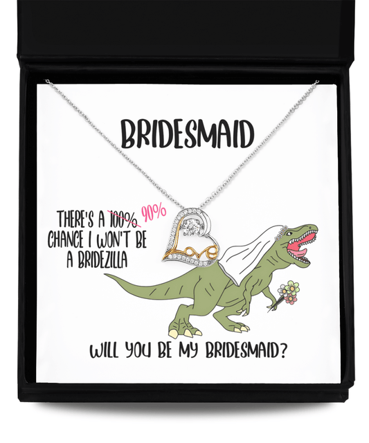Bridesmaid Wedding Party Proposal Invitation Love Heart Necklace Gift from Bridezilla, Bridesmaid Gifts - Mallard Moon Gift Shop