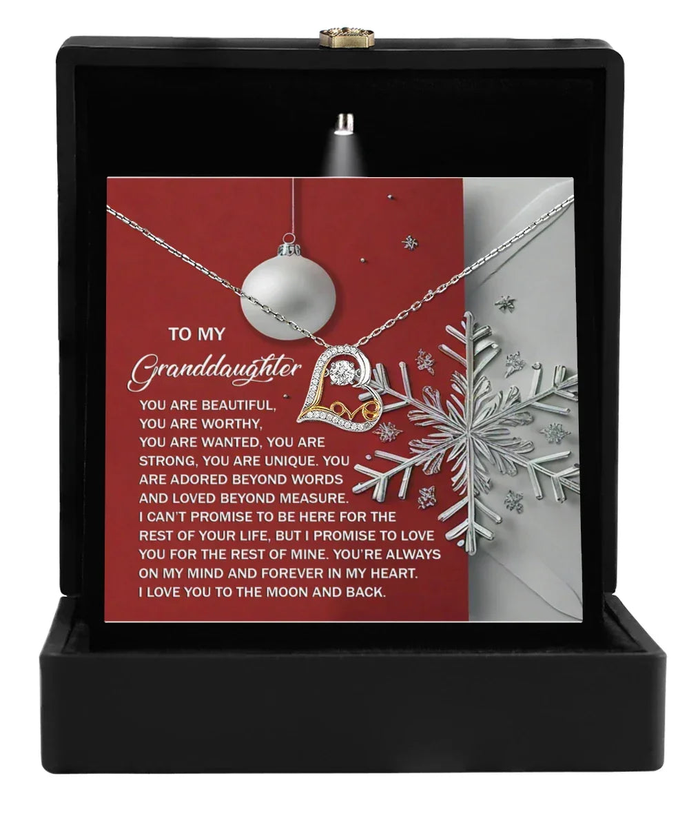 Granddaughter Gift - Moon And Back - Love Dancing Heart Pendant Necklace