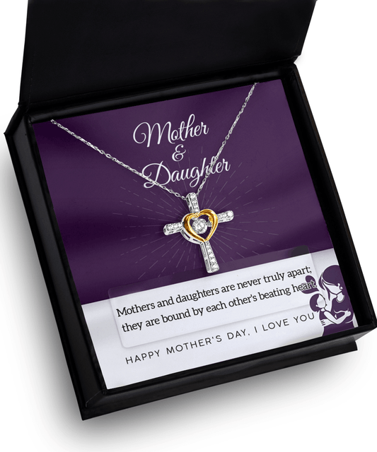 Mother's Day Gift - Mothers and Daughters are Never Truly Apart They are Bound by the Heart Cross Pendant Necklace - Mallard Moon Gift Shop