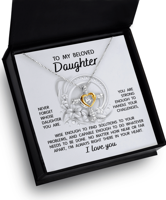 Daughter - I'm Always in Your Heart -Cross Pendant Necklace Wedding Birthday Graduation Gift - Mallard Moon Gift Shop