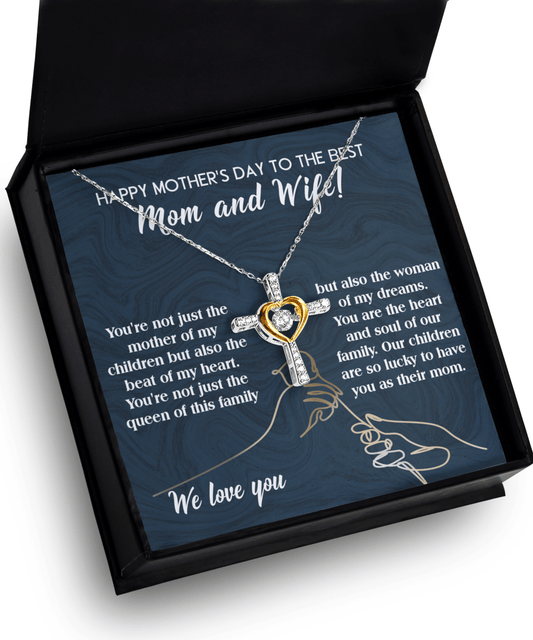 Happy Mother's Day to the Best Mom and Wife Cross Pendant Necklace - Mallard Moon Gift Shop