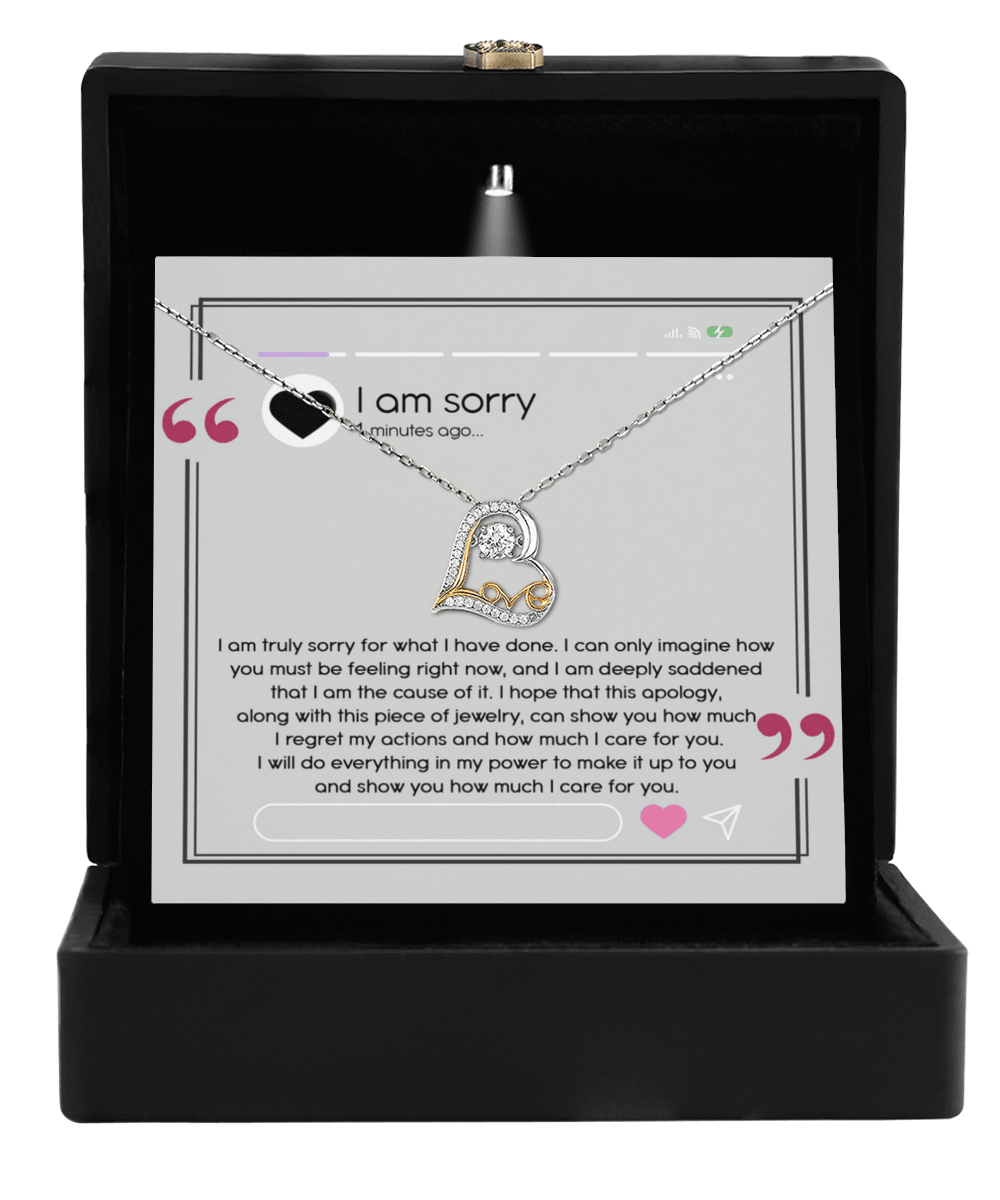 Apology Gift for Girlfriend, Wife, Soulmate - Sorry, I Care For You - Love Heart Pendant Necklace - Mallard Moon Gift Shop