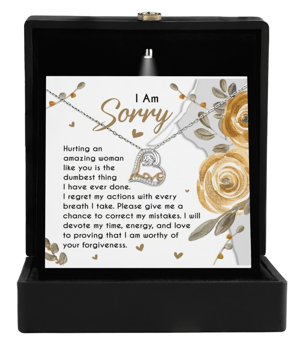 Apology Gift for Girlfriend, Wife, Soulmate - Sorry, Amazing Woman - Love Dancing Heart Pendant Necklace - Mallard Moon Gift Shop