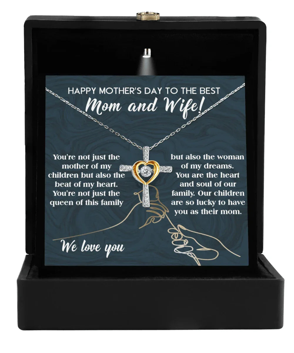 Mother's Day Gift to Wife You're the Mother of My Children and the Beat of My Heart Cross Pendant Necklace
