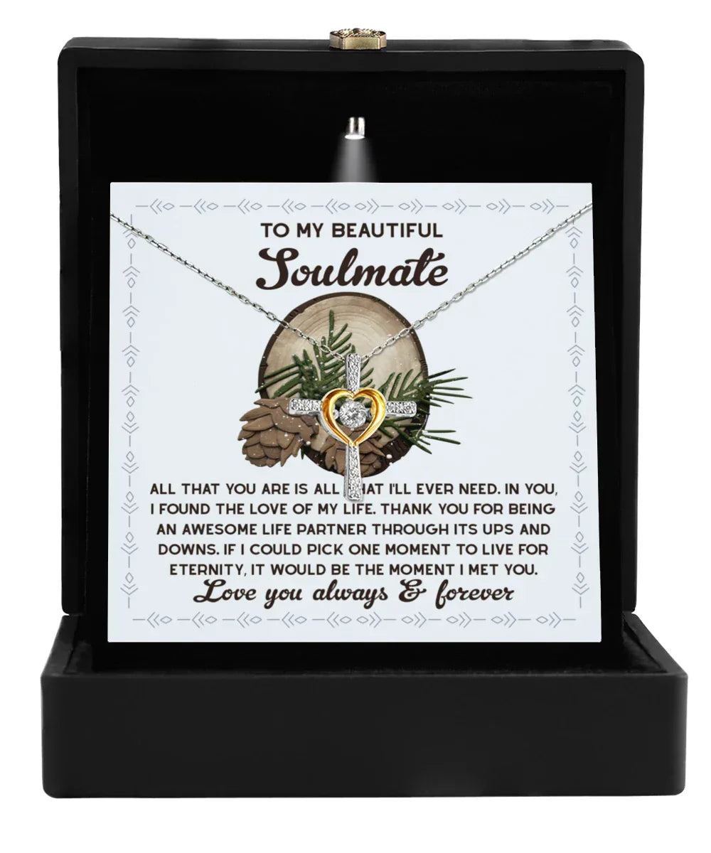 Soulmate, Wife, Girlfriend Romantic Gift - One Moment - Dancing Cross Pendant Necklace