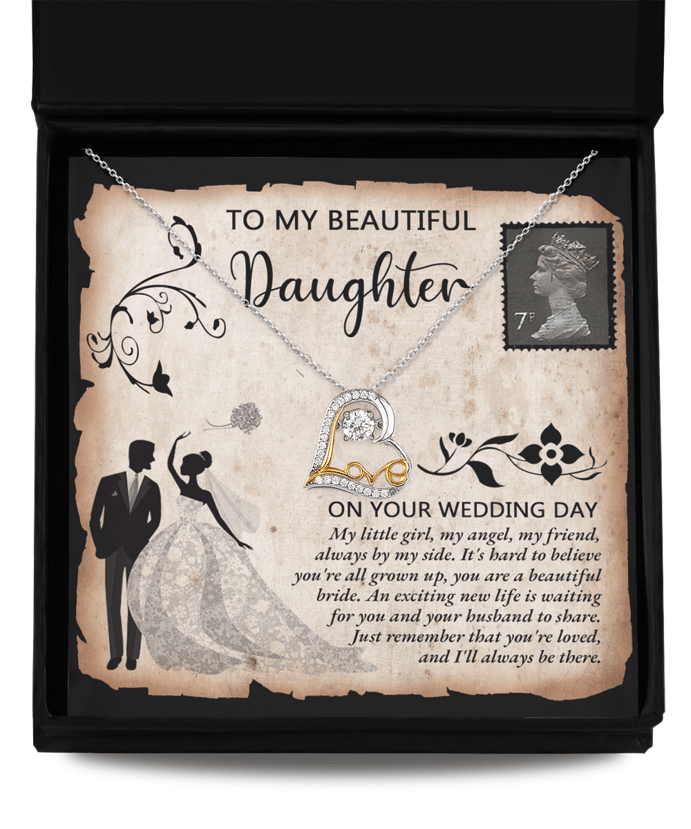 Daughter Wedding Day Gift, Dancing Love Heart Pendant Necklace, Gift for Bride - Mallard Moon Gift Shop