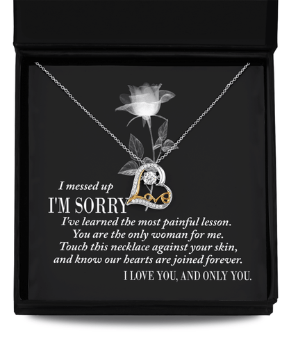 Apology Gift for Girlfriend, Wife, Soulmate - Sorry, Painful Lesson - Love Dancing Heart Pendant Necklace - Mallard Moon Gift Shop