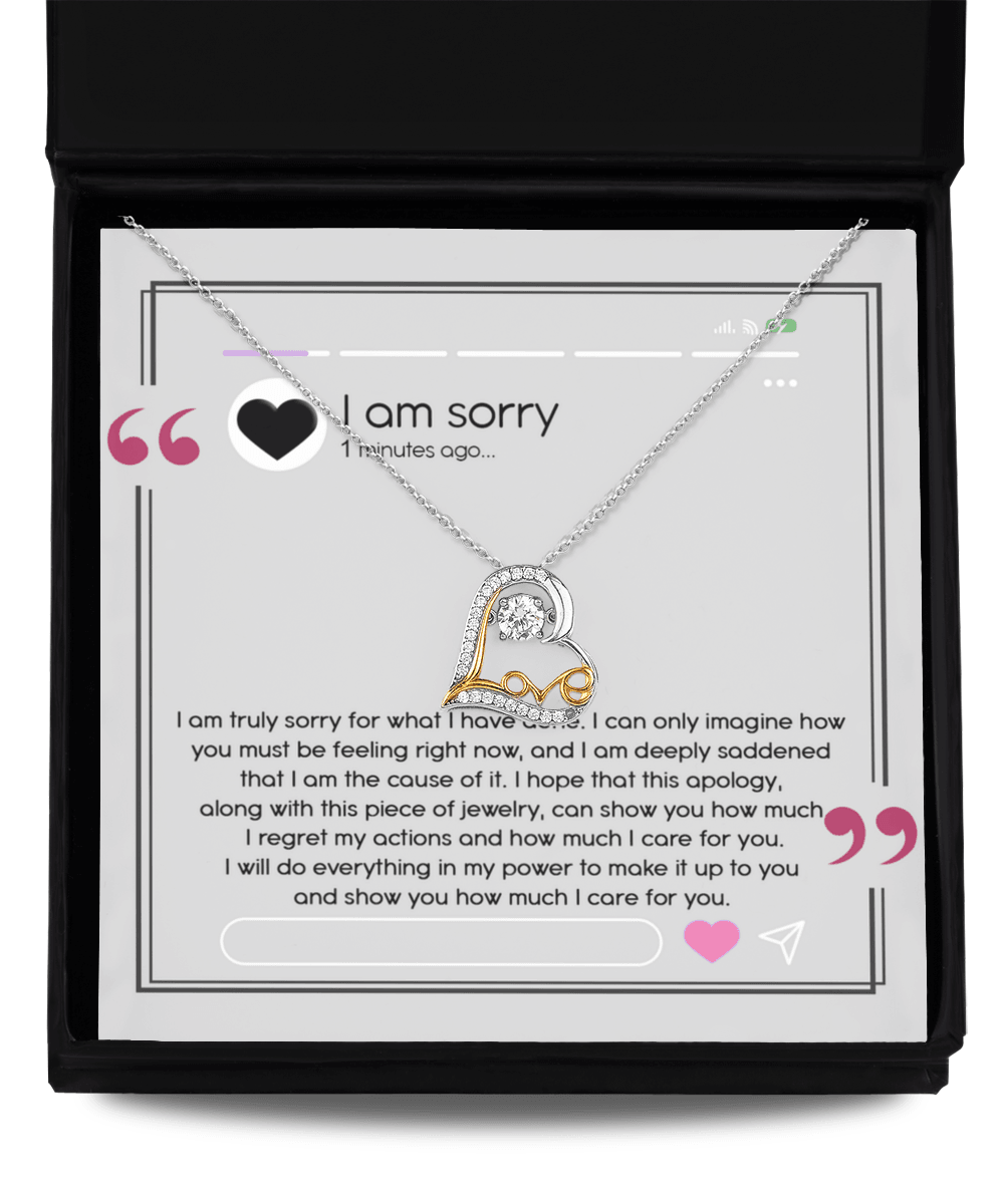 Apology Gift for Girlfriend, Wife, Soulmate - Sorry, I Care For You - Love Heart Pendant Necklace - Mallard Moon Gift Shop