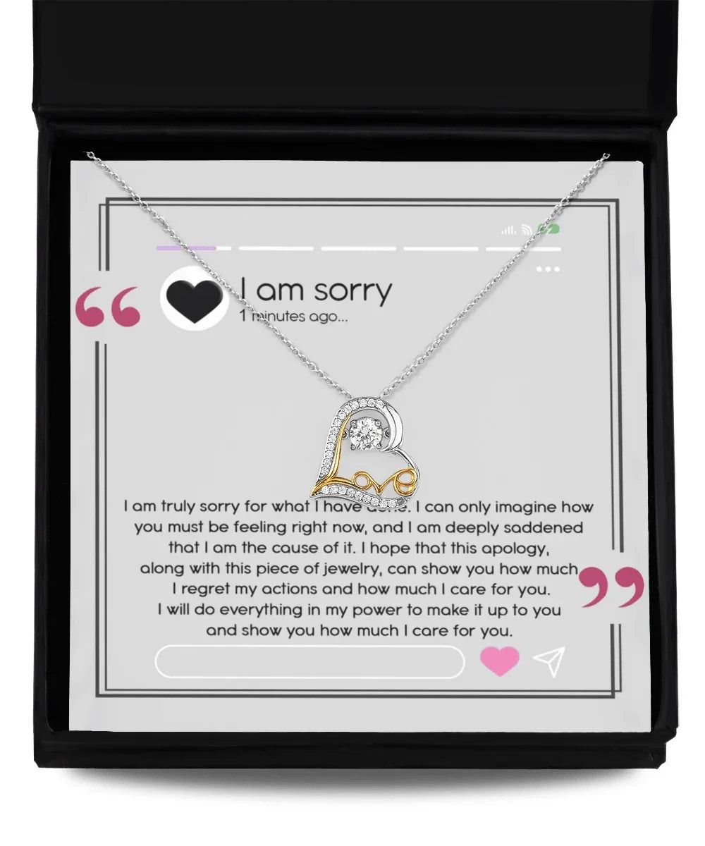 Apology Gift for Girlfriend, Wife, Soulmate - Sorry, I Care For You - Love Heart Pendant Necklace
