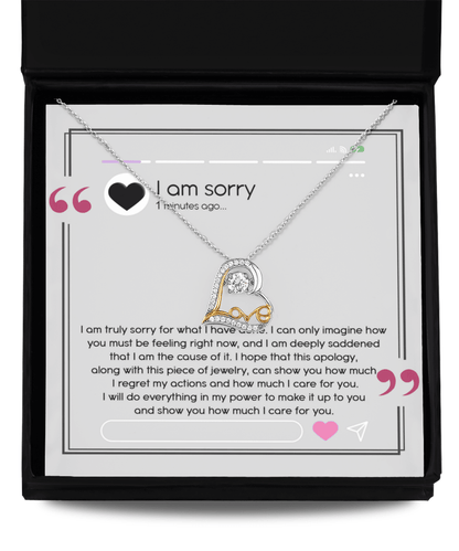Apology Gift for Girlfriend, Wife, Soulmate - Sorry, I Care For You - Love Heart Pendant Necklace - Mallard Moon Gift Shop