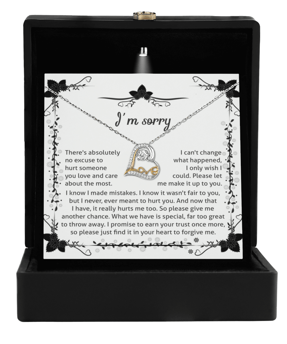 Apology Gift - I'm Sorry, No Excuse, Another Chance - Love Dancing Heart Pendant Necklace - Mallard Moon Gift Shop