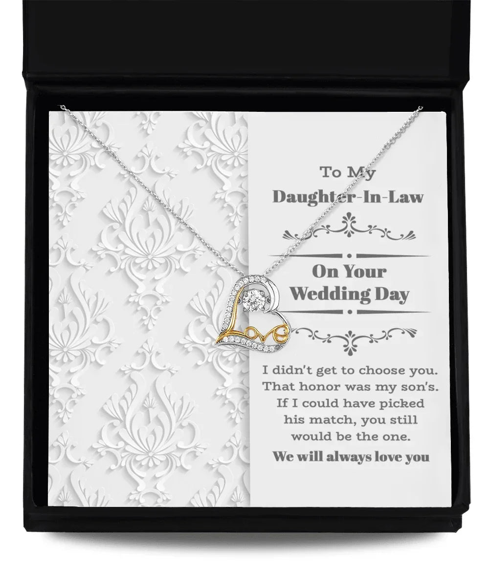 Daughter-in-law - On Your Wedding Day - Love Heart Pendant Necklace Gift for Bride Daughter in Law Jewelry