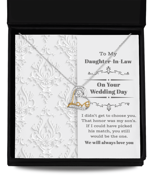 Daughter-in-law - On Your Wedding Day - Love Heart Pendant Necklace Gift for Bride Daughter in Law Jewelry - Mallard Moon Gift Shop