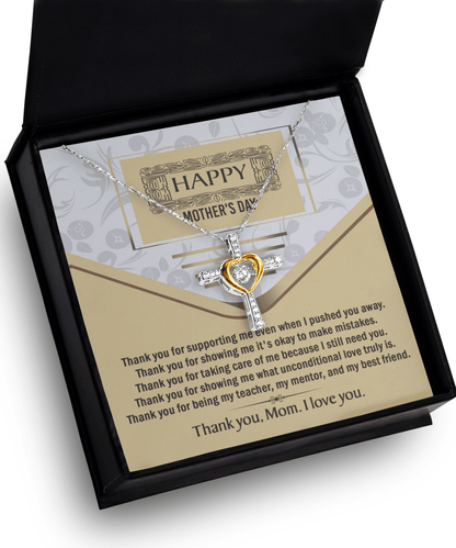 Happy Mother's Day Unconditional Love Cross Pendant Necklace Gift for Mom - Mallard Moon Gift Shop