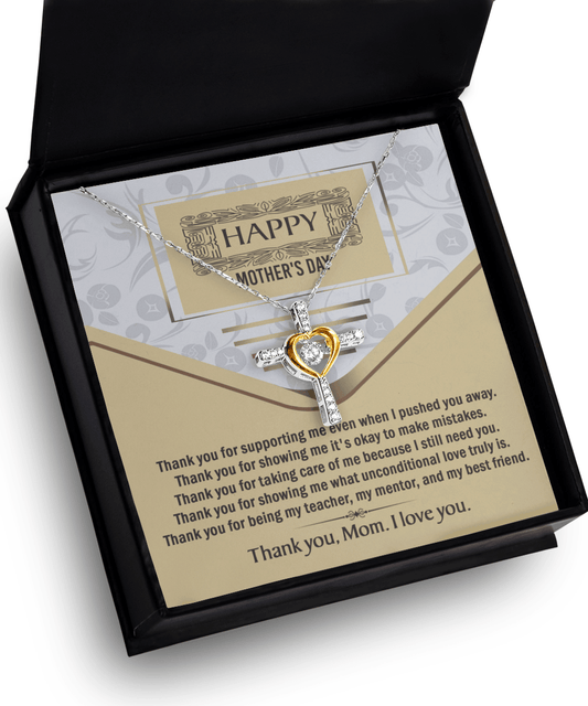 Happy Mother's Day Unconditional Love Cross Pendant Necklace Gift for Mom - Mallard Moon Gift Shop