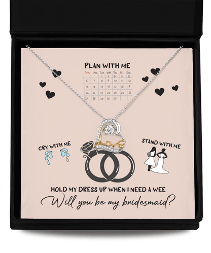 Bridesmaid Proposal Wedding Invite Will You Be My Main Witch Love Dancing Heart Pendant Necklace - Mallard Moon Gift Shop