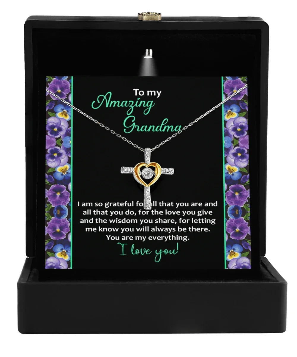 To My Amazing Grandma I am Grateful Cross Pendant Necklace