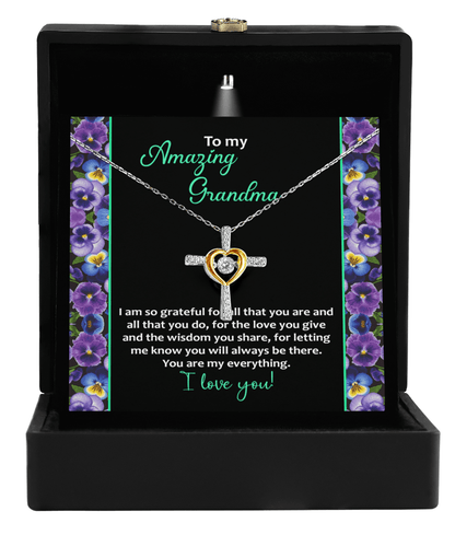 To My Amazing Grandma I am Grateful Cross Pendant Necklace - Mallard Moon Gift Shop