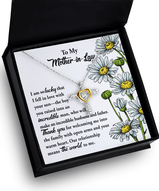 Gift for Mother-in-Law from Daughter-in-Law You Raised an Incredible Man Cross Pendant Necklace - Mallard Moon Gift Shop