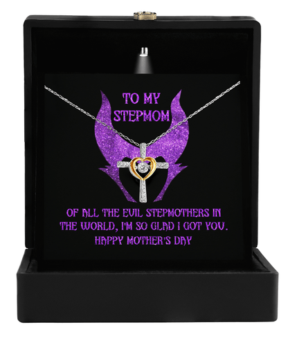 Stepmom Mother's Day Gift - To My Stepmom - Of All the Evil Stepmothers in the World, I'm Glad I Got You Cross Pendant Necklace - Mallard Moon Gift Shop