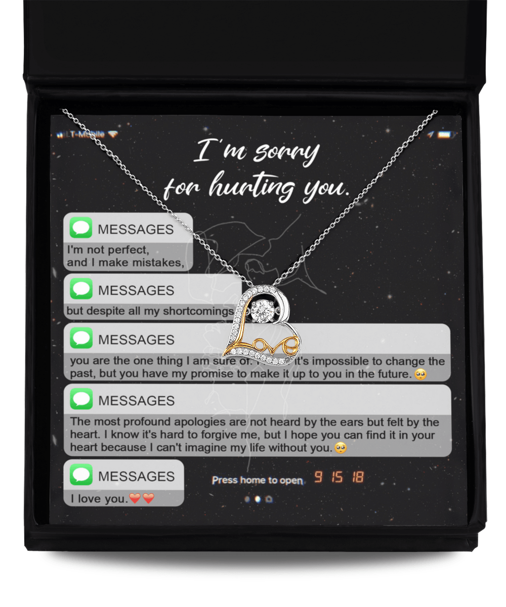 Apology Gift for Girlfriend, Wife, Soulmate - Sorry, Away from You - Love Heart Pendant Necklace - Mallard Moon Gift Shop