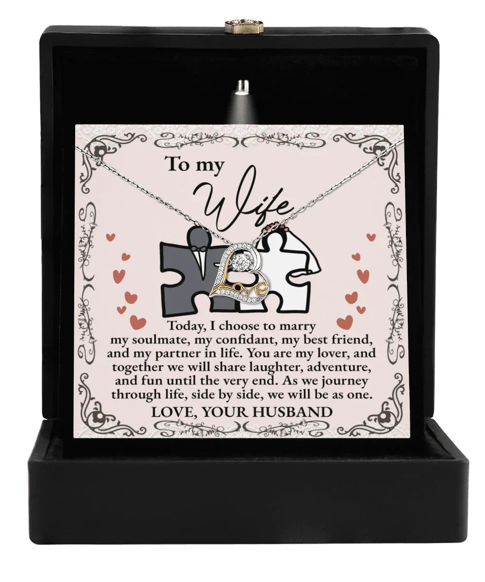 Wife Wedding Day Gift We Will Be As One Love Dancing Heart Pendant Necklace Bride Gift from Groom