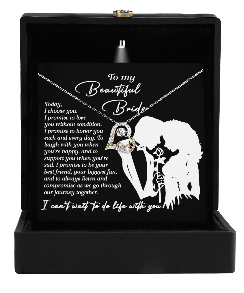 To My Beautiful Bride - I Choose You Love Dancing Heart Pendant Necklace Wedding Day Gift from Groom - Mallard Moon Gift Shop