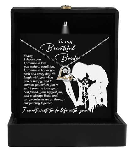 To My Beautiful Bride - I Choose You Love Dancing Heart Pendant Necklace Wedding Day Gift from Groom - Mallard Moon Gift Shop