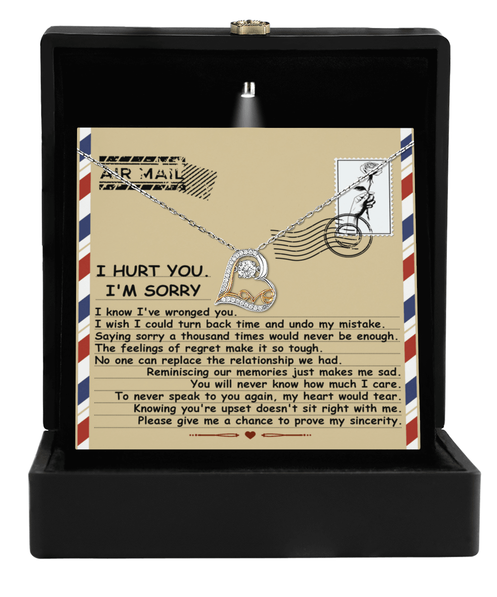 Apology Gift for Girlfriend, Wife, Soulmate - Sorry, Makes Me Sad - Love Dancing Heart Pendant Necklace - Mallard Moon Gift Shop