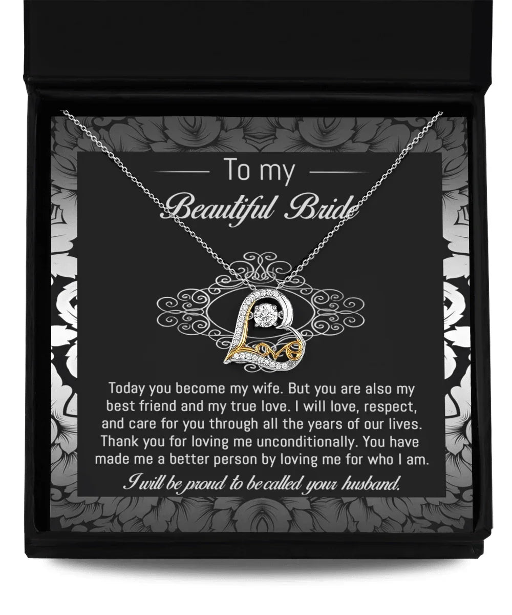 Bride Wedding Day Gift - My True Love - Love Dancing Heart Pendant Necklace