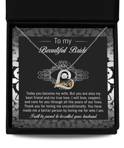 Bride Wedding Day Gift - My True Love - Love Dancing Heart Pendant Necklace - Mallard Moon Gift Shop
