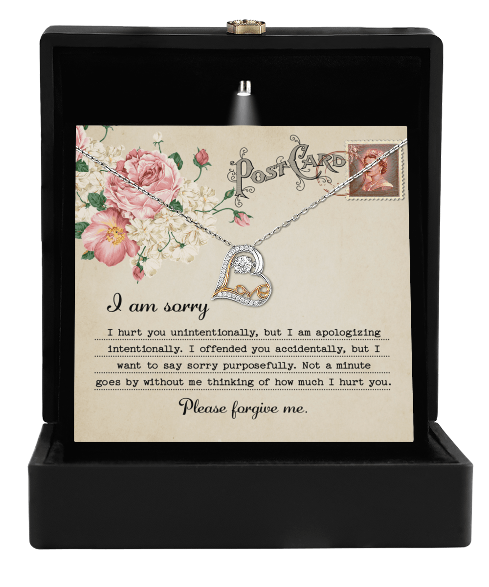 Forgive Me Gift - Sorry I Hurt You, I am Apologizing Intentionally - Love Dancing Heart Pendant Necklace - Mallard Moon Gift Shop