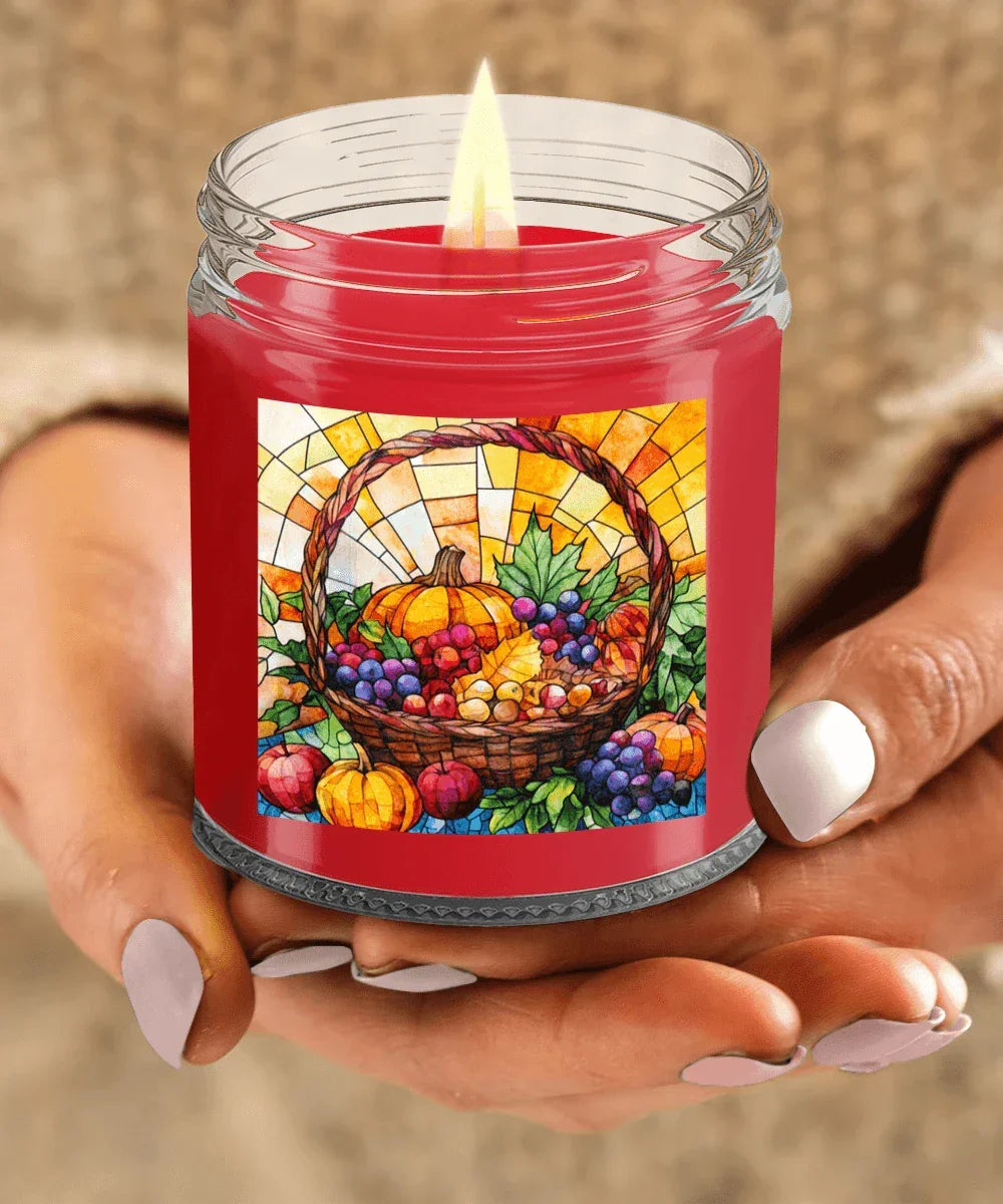 Bountiful Fall Fruit Basket - Stained Glass Soy Scented Container Jar Candle