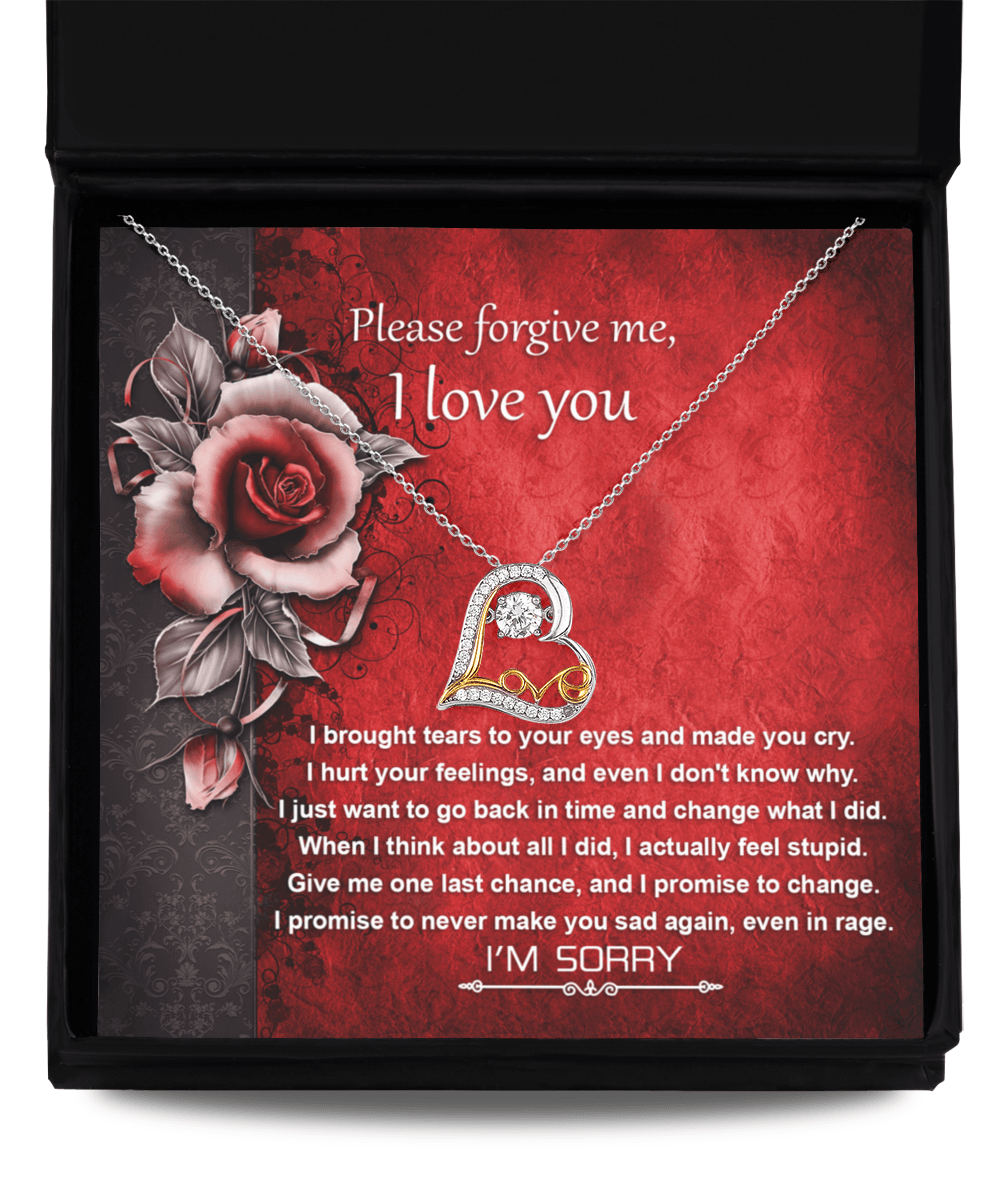 Apology Gift for Girlfriend, Wife, Soulmate - Sorry, One Last Chance - Love Dancing Heart Pendant Necklace - Mallard Moon Gift Shop