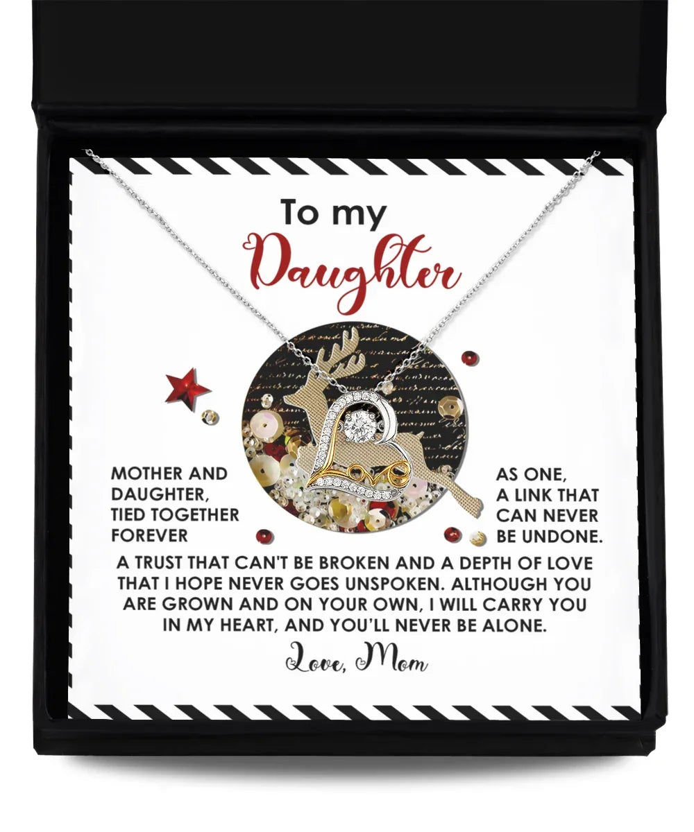 Gift for Daughter - Mother and Daughter Forever As One - Love Dancing Heart Pendant Necklace
