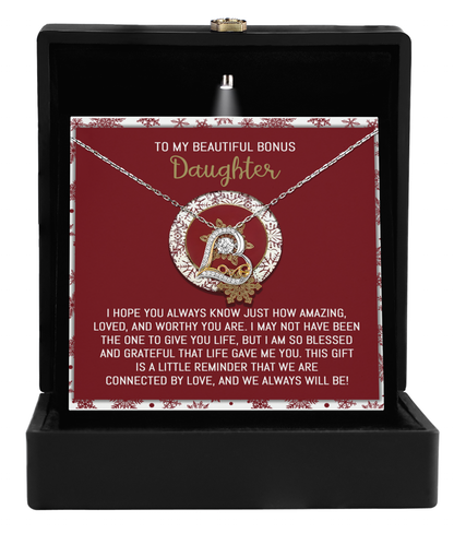 Gift for Bonus Daughter - Always Will Be Connected by Love - Love Dancing Heart Pendant Necklace - Mallard Moon Gift Shop