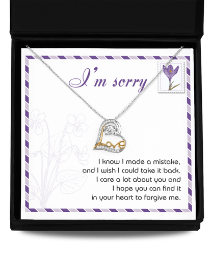 Gift for Girlfriend, Wife - Sorry, Take It Back - Love Heart Pendant Necklace - Mallard Moon Gift Shop
