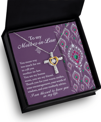 Mother-in-Law Gift You Are My Bonus Mom, My Friend Cross Pendant Necklace - Mallard Moon Gift Shop