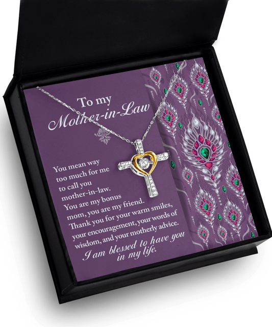 Mother-in-Law Gift You Are My Bonus Mom, My Friend Cross Pendant Necklace - Mallard Moon Gift Shop