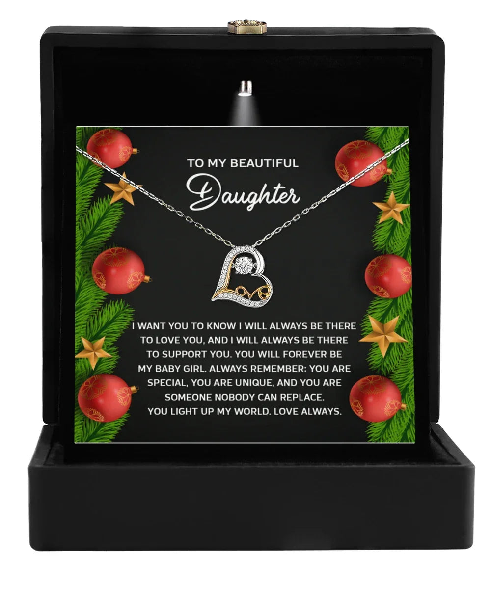 Daughter Christmas Present - Nobody Can Replace - Love Dancing Heart Pendant Necklace