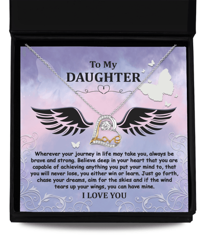Daughter Gift for Birthday, Christmas, Graduation - Brave And Strong - Love Dancing Heart Pendant Necklace - Mallard Moon Gift Shop