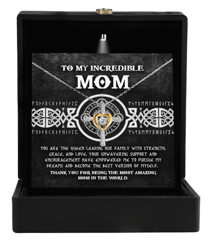 Mom - You are the Queen Leading our Family with Strength, Grace and Love Cross Pendant Necklace - Mallard Moon Gift Shop