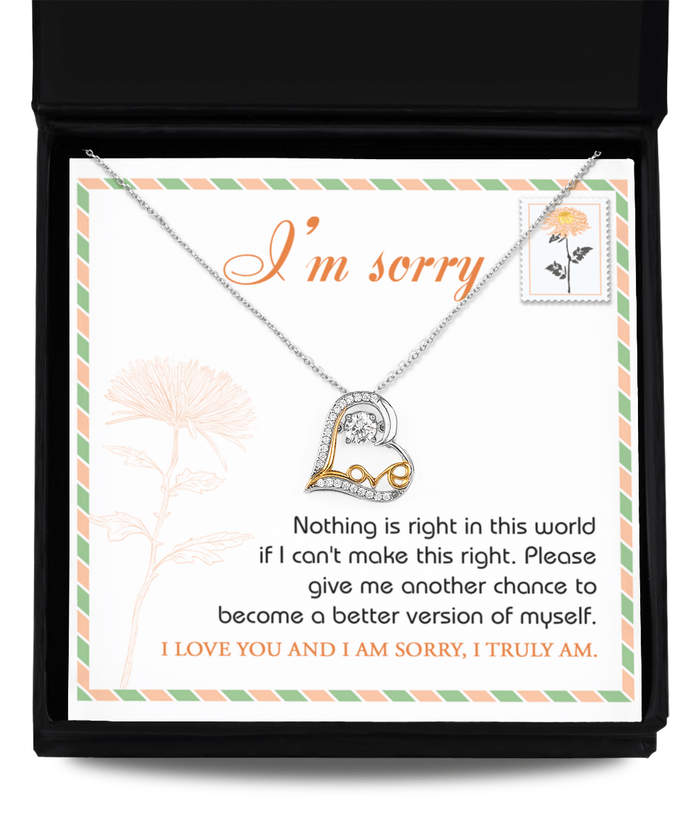 Apology Gift for Girlfriend, Wife, Soulmate - Sorry, Another Chance - Love Heart Pendant Necklace - Mallard Moon Gift Shop