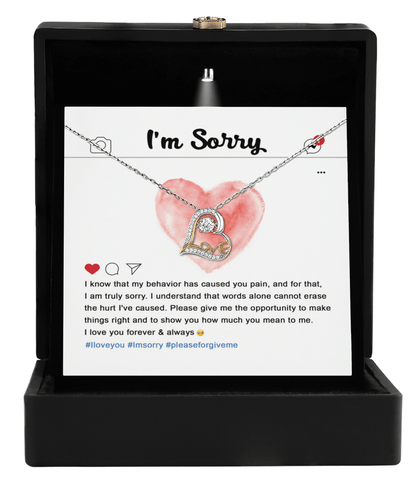 Apology Gift for Girlfriend, Wife, Soulmate - Sorry, Cannot Erase - Love Dancing Heart Pendant Necklace - Mallard Moon Gift Shop