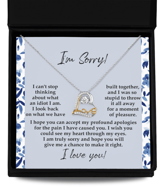 Apology Gift for Girlfriend, Wife, Soulmate - Sorry, Through My Eyes - Love Dancing Heart Pendant Necklace - Mallard Moon Gift Shop