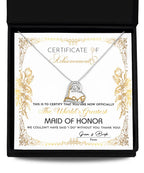 Maid Of Honor Wedding Day Gift - Certificate Of Achievement - Love Dancing Heart Pendant Necklace
