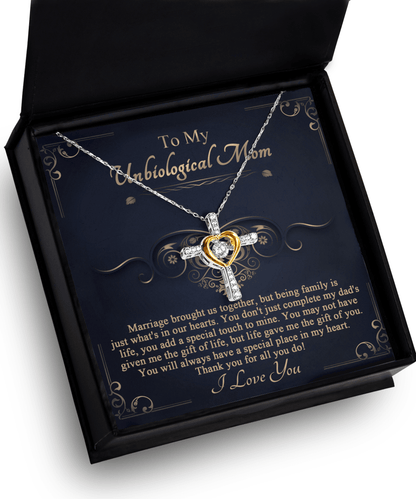Gift for Unbiological Mother You Complete my Dad's Life Cross Pendant Necklace - Mallard Moon Gift Shop